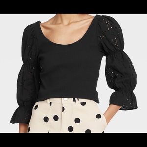NWT Women's 3/4 Sleeves Black Top